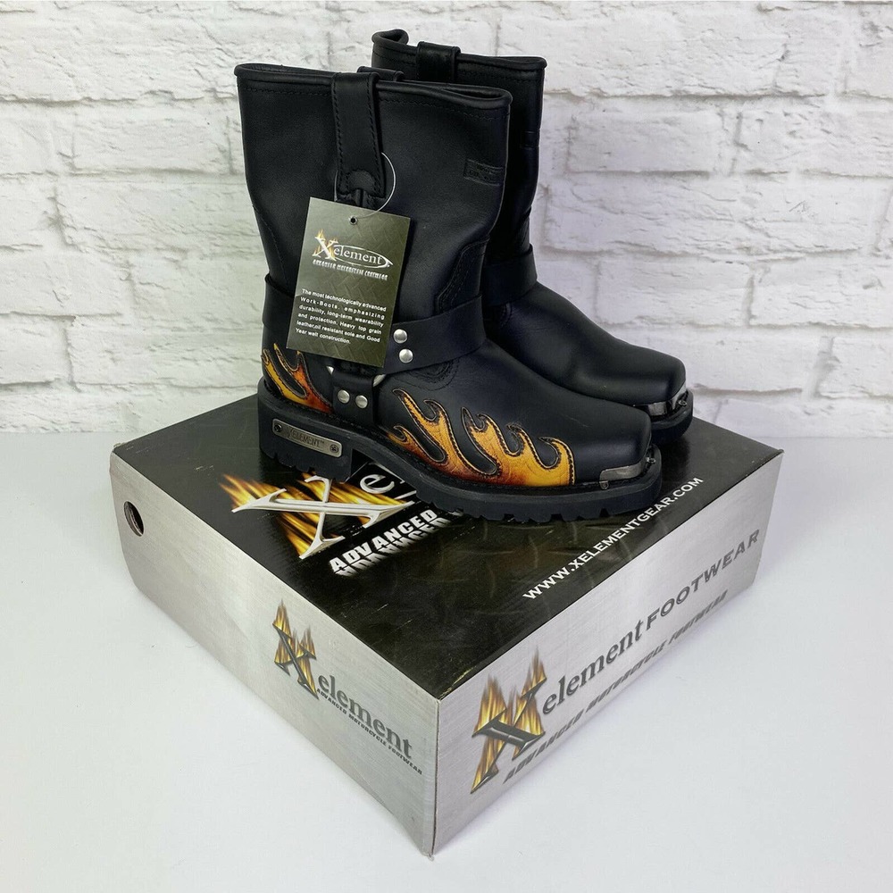 Xelement 2490 Black Harness Motorcycle Boots Flame - Picture 3 of 9
